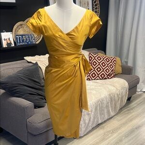 Pinup Couture Mustard Yellow Wrap Midi Dress small